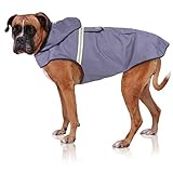 Bella & Balu Hunderegenmantel – Wasserdichter Hundemantel mit Kapuze und Reflektoren für trockene, sichere Gassigänge, den Hundespielplatz und den Urlaub mit Hund (L | Grau)