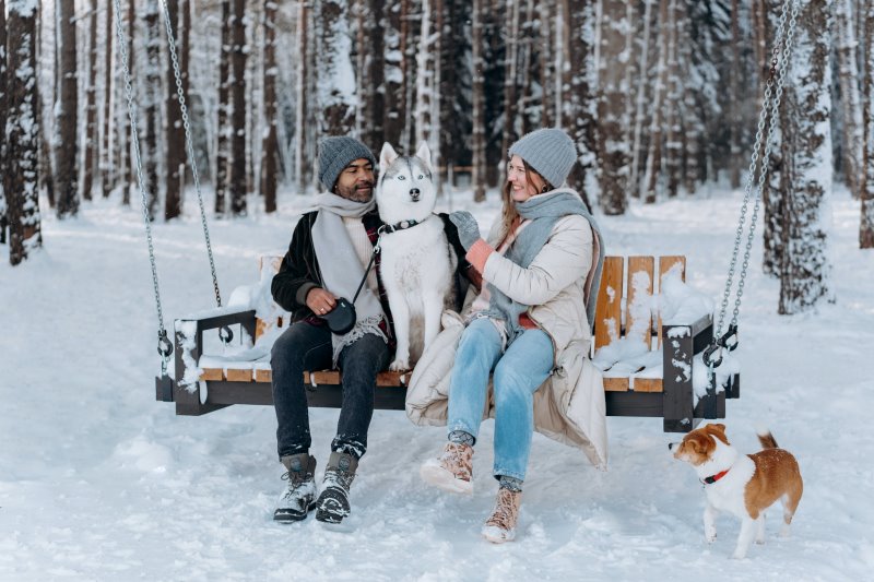 Fotoshooting mit Hund im Schnee